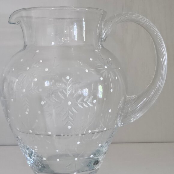 New Gorgeous Celebrations Snowflake Mouth Blown Hand Cut Hand Painted Pitcher - Picture 6 of 12